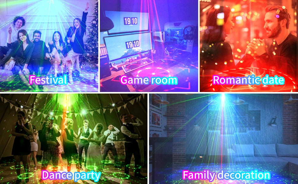 Stage DJ Party Laser Projector Disco Voice Controlled Red Green Blue Strobe Lights Club Family Holiday Christmas Lights
