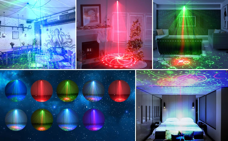 Stage DJ Party Laser Projector Disco Voice Controlled Red Green Blue Strobe Lights Club Family Holiday Christmas Lights