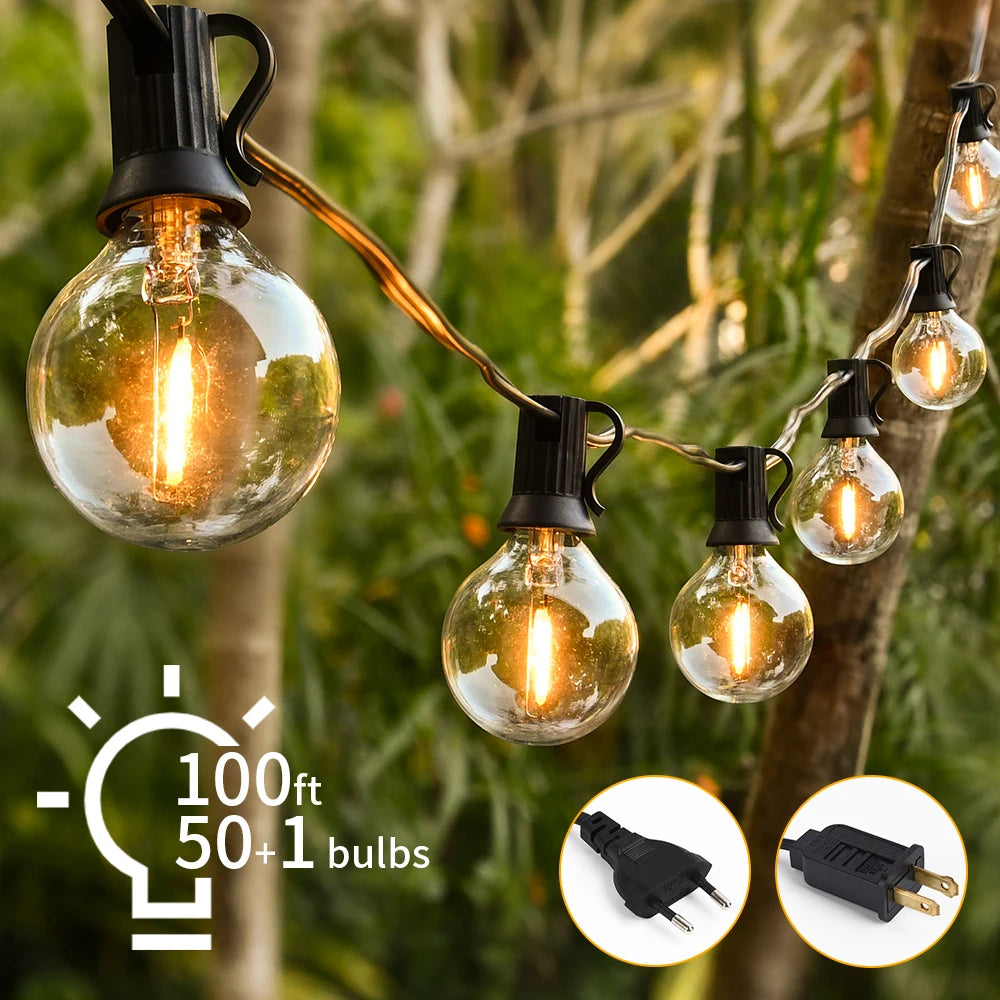 30M LED Fairy String Light Globe Party Garland Light G40 Festoon Light Warm White Wedding Decoration Light For Outdoor Backyard