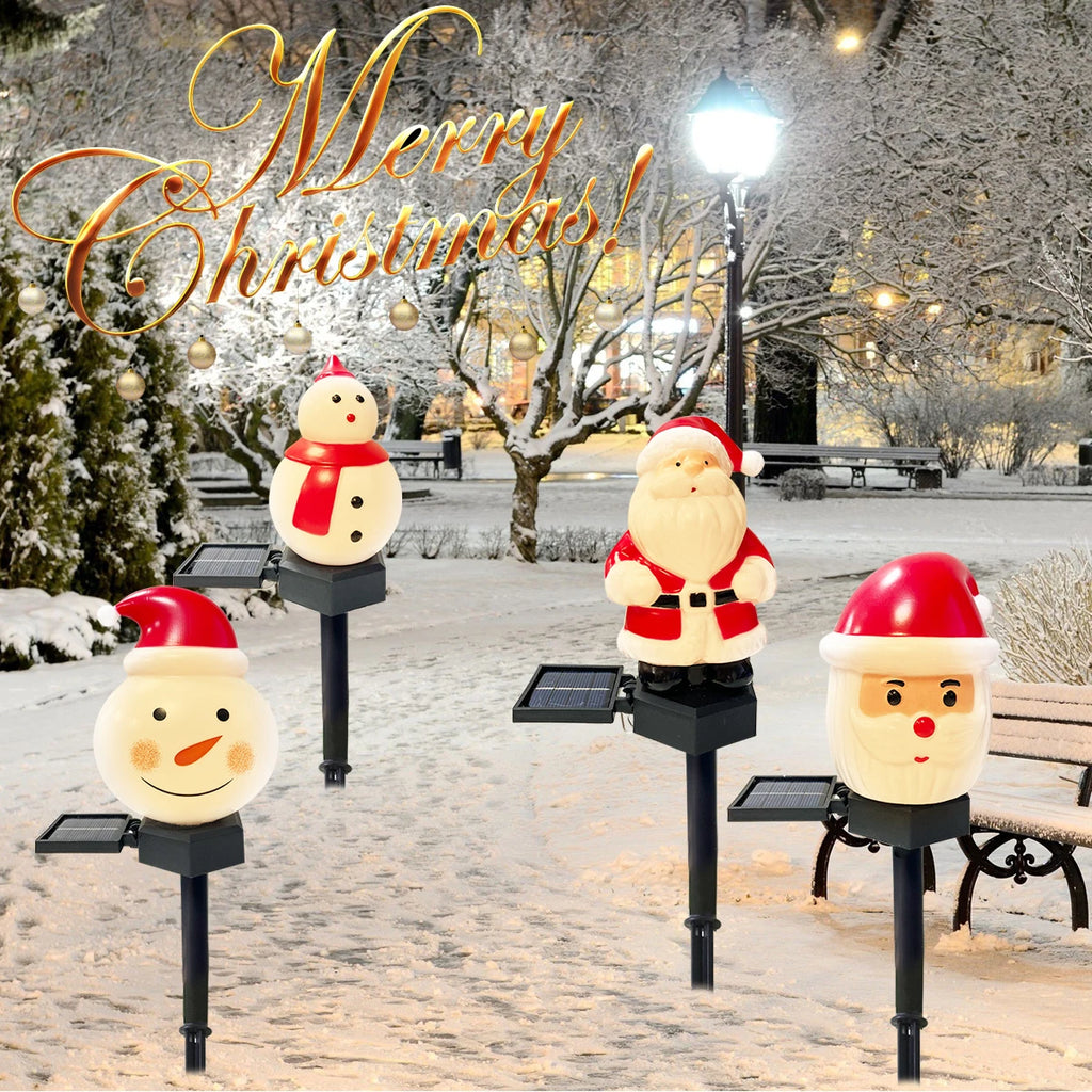 1pc Christmas Santa Claus & Snowman Landscape Lawn Solar Light Outdoor Waterproof Courtyard Ground Stakes Light For Garden Decor