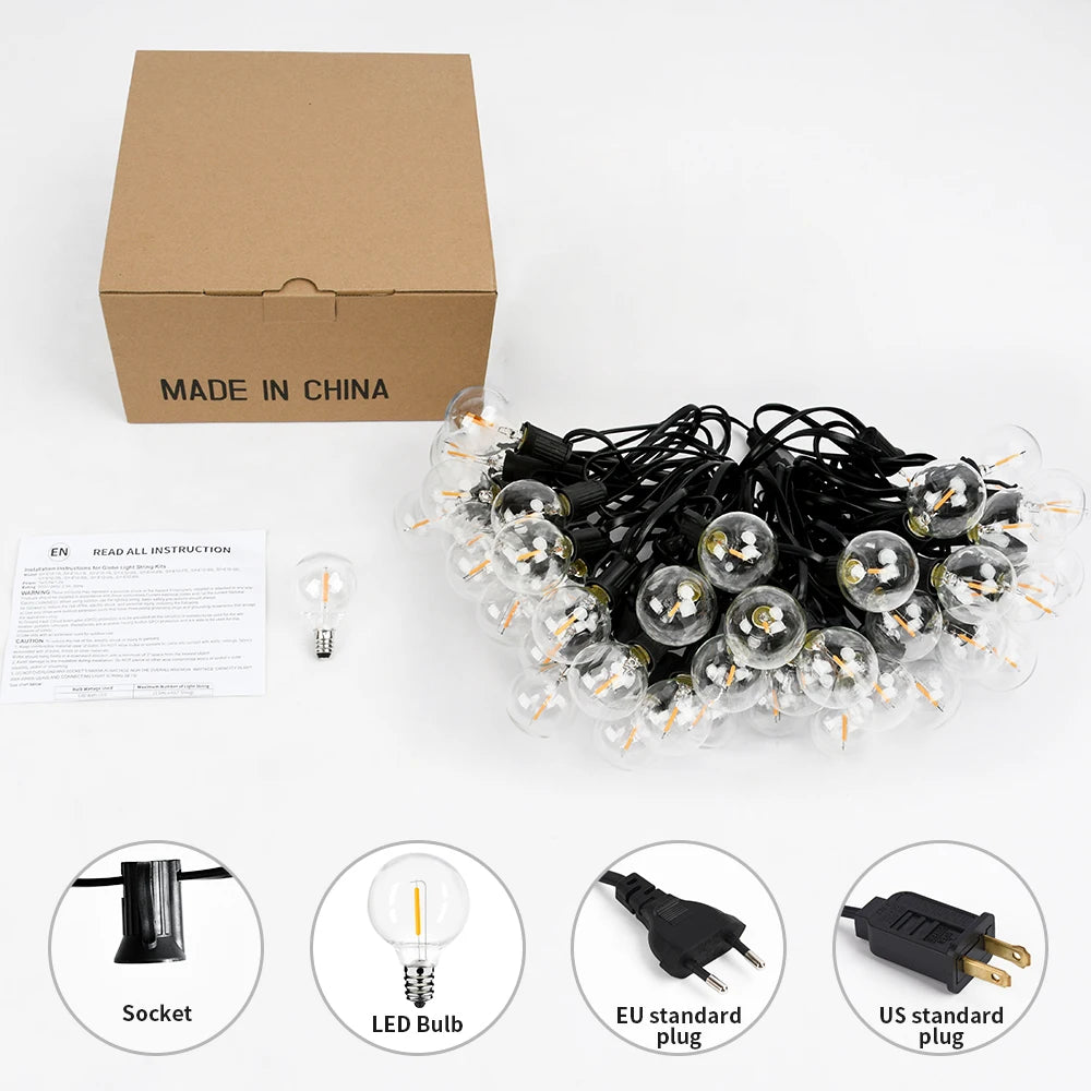 30M LED Fairy String Light Globe Party Garland Light G40 Festoon Light Warm White Wedding Decoration Light For Outdoor Backyard