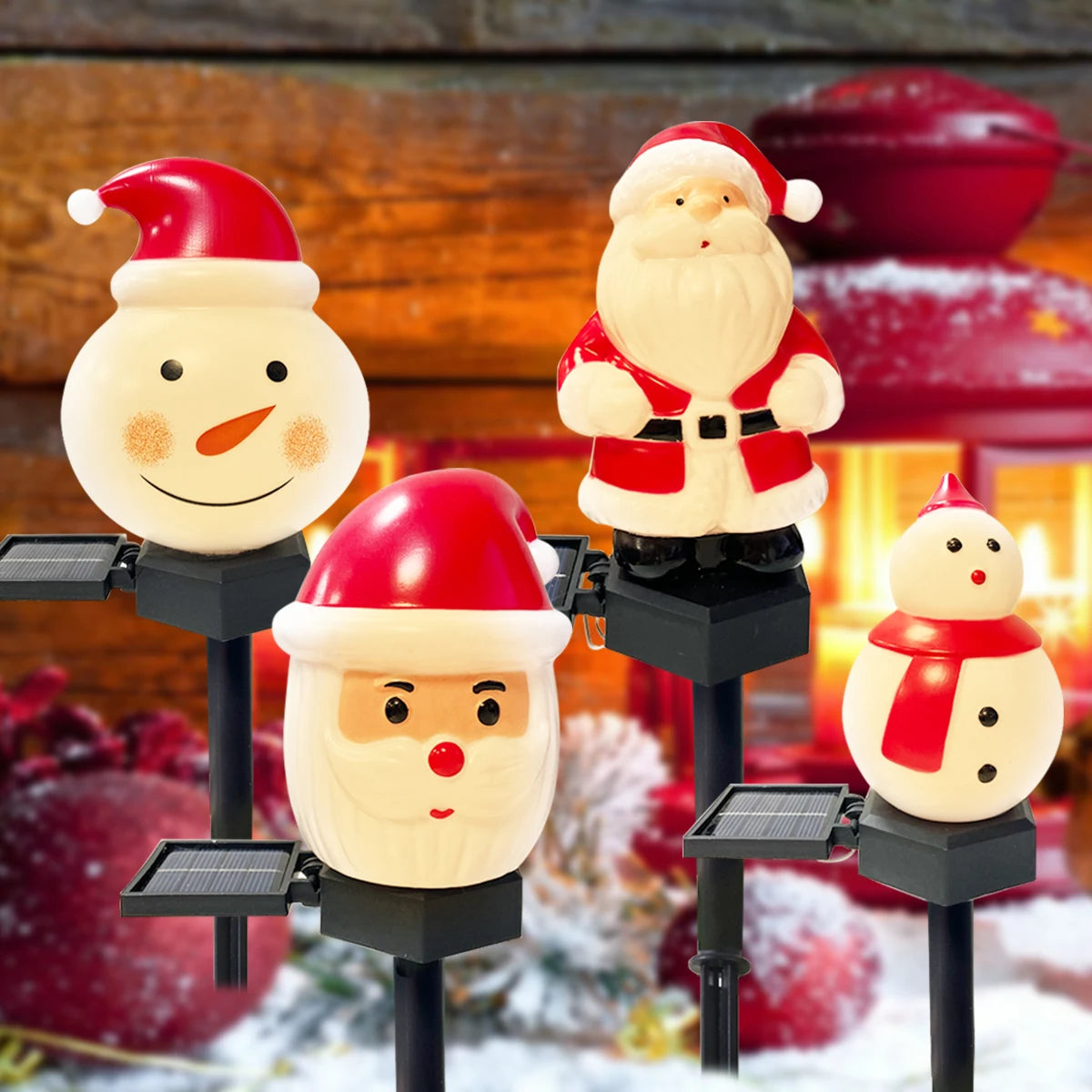 1pc Christmas Santa Claus & Snowman Landscape Lawn Solar Light Outdoor Waterproof Courtyard Ground Stakes Light For Garden Decor