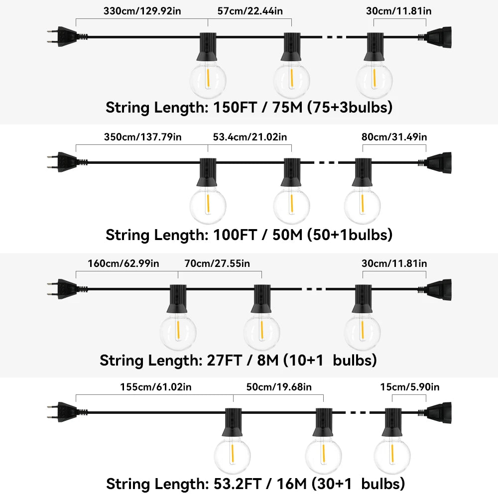 30M LED Fairy String Light Globe Party Garland Light G40 Festoon Light Warm White Wedding Decoration Light For Outdoor Backyard
