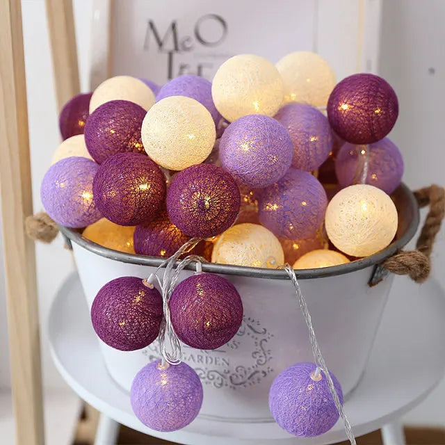 Battery Colorfull Cotton Garland 4cm LED Balls Christmas String Holiday Lights for Home Decoration Wedding Fairy Bedroom Decor