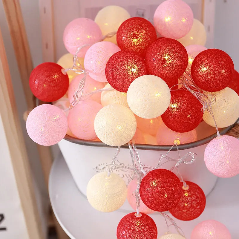Battery Colorfull Cotton Garland 4cm LED Balls Christmas String Holiday Lights for Home Decoration Wedding Fairy Bedroom Decor