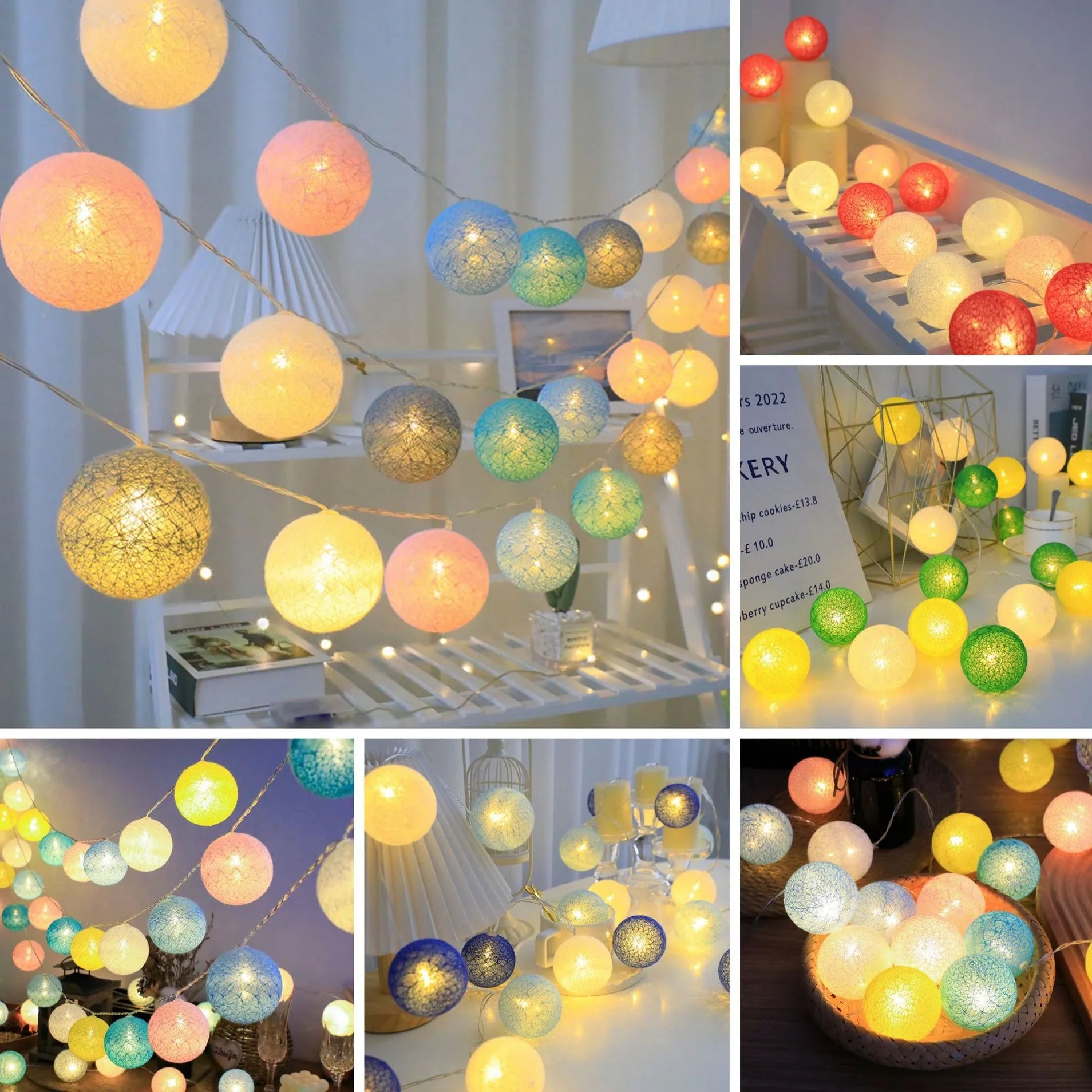 Battery Colorfull Cotton Garland 4cm LED Balls Christmas String Holiday Lights for Home Decoration Wedding Fairy Bedroom Decor
