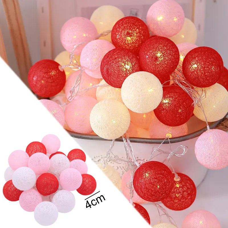 Battery Colorfull Cotton Garland 4cm LED Balls Christmas String Holiday Lights for Home Decoration Wedding Fairy Bedroom Decor