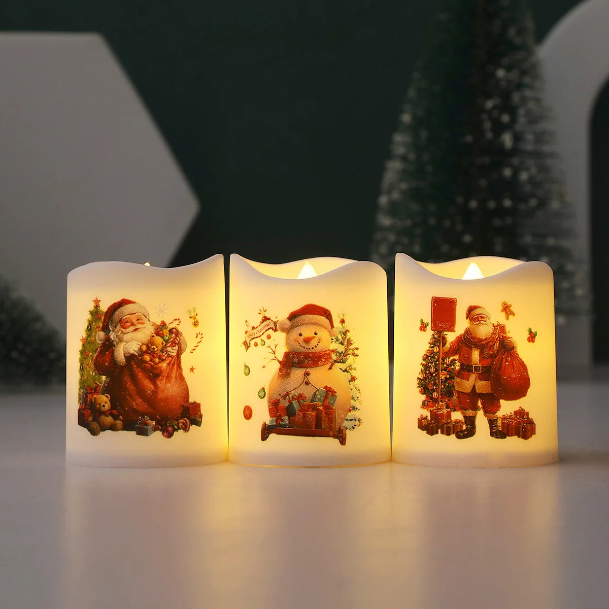 Christmas Candle Set Old Man Tree Snowman Christmas Eve Carnival Romantic Ornaments Light Led Christmas Decoration Candles Light